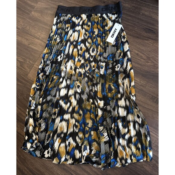 DKNY Women's Logo-Waistband Pleated Satin Midi Skirt Black Multi S - Picture 6 of 9
